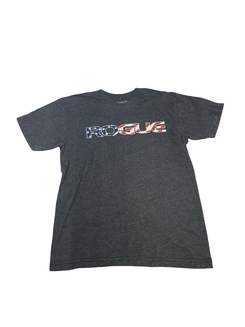 Rogue Men’s Medium T-Shirt American Flag Logo Gray Short Sleeve USA